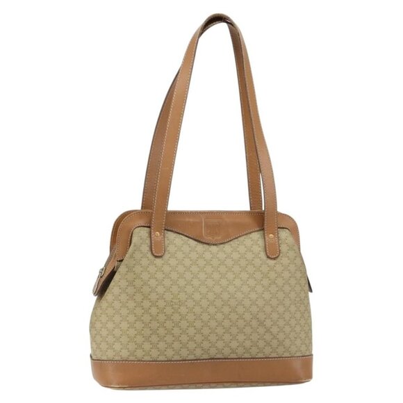 Authentic CELINE Macadam Canvas Shoulder Bag PVC Beige Gold